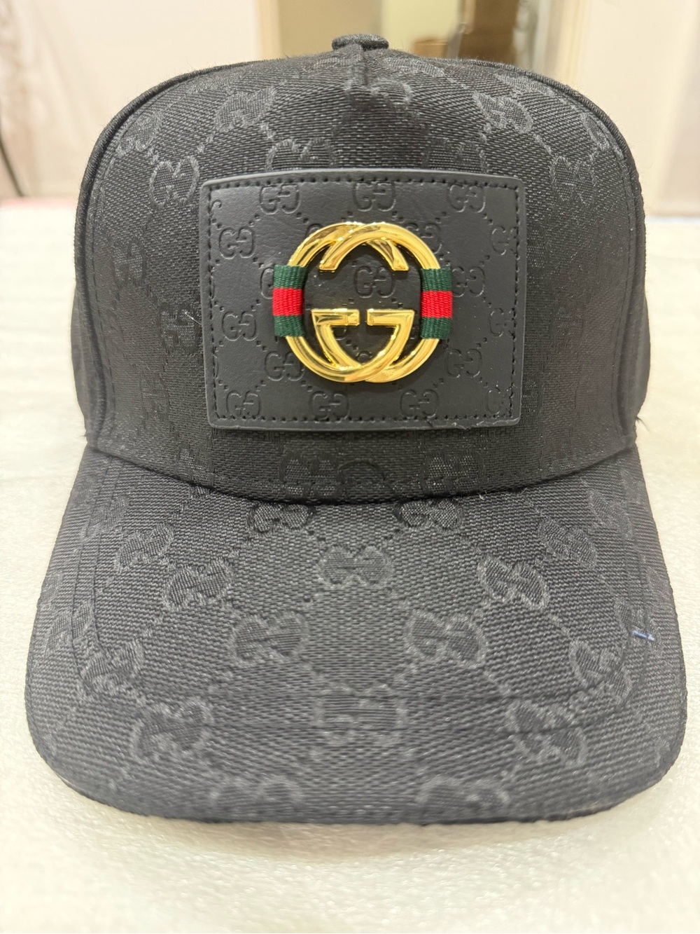 Gucci GG Monogram Black Canvas Baseball Cap NWT Made in Italy